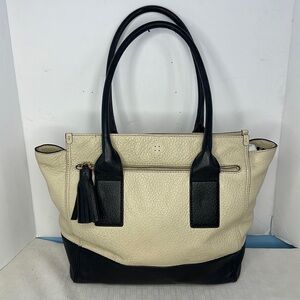 Kate Spade Womens Linda Southport Avenue Black/Beige Leather Large Satchel Tote